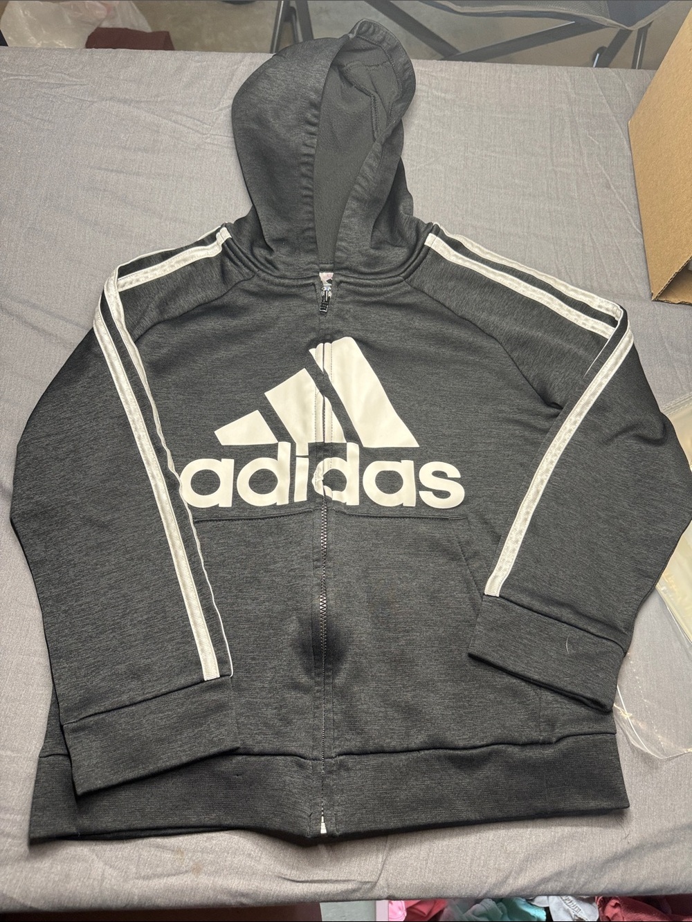adidas Black Jacket with White Logo and Stripe Accents